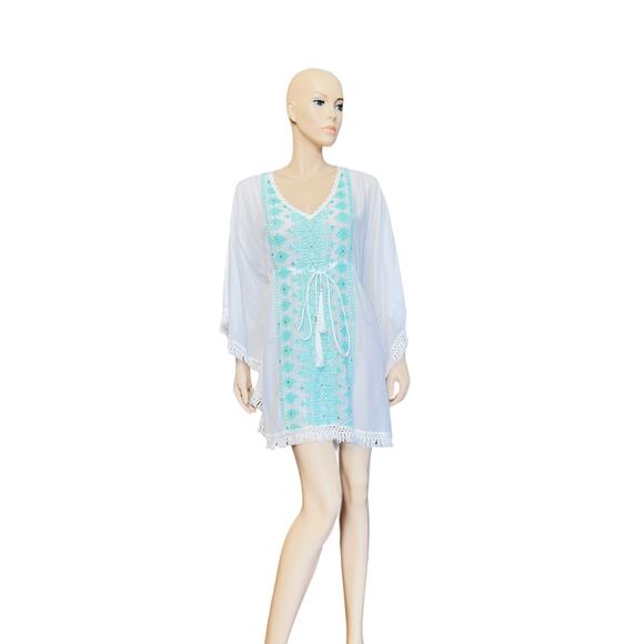 New Melissa Odabash Isabelle White/Mint Beach Coverup Dress Fit Medium/Large - Picture 5 of 10